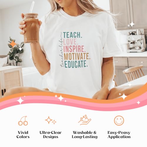 Kaciola 30 Sheets Teacher DTF Transfers Ready to Press, School Iron on Transfers Stickers Iron on Decals for T Shirts Hoodie DIY Crafts - color: Teacher