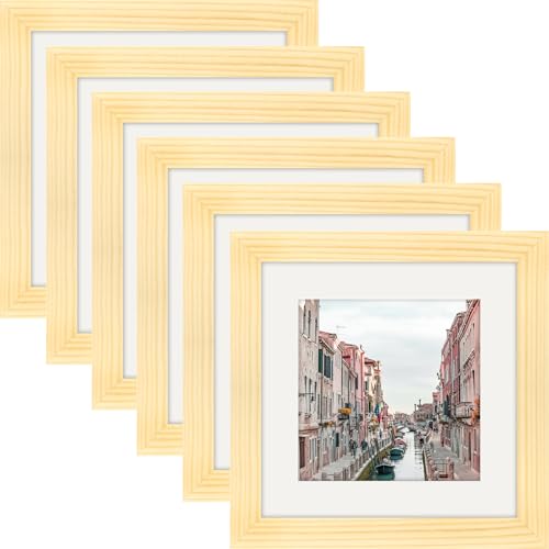 WUTL 6x6 Picture Frames Solid Wood 4x4 Square Frame with Mat Grain 6 Pack - color: Grain, size: 6x6