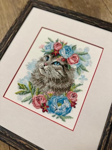RIOLIS 2088 Cat in Flowers Counted Cross Stitch Kit 6 x 7 in - style: Cat in Flowers 2088