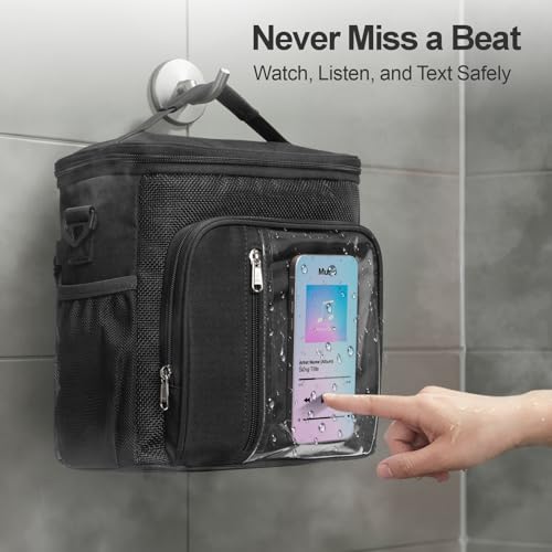 F-color Crossbody Shower Caddy Portable - Shower Bag with Hands-Free Strap - color: Black with Strap