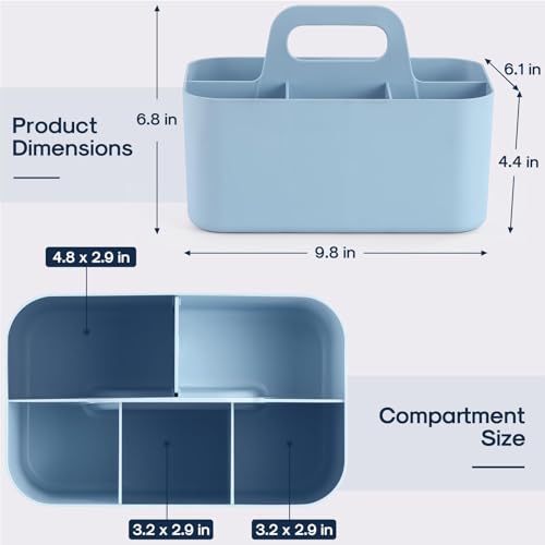 Multiuse Caddy Organizer with Handle, Portable Divided Plastic Tote Bin - Art Craft, Stationary Pen Marker Crayons, Makeup Hair Supplies Storage - Bathroom, Classroom, Dorm, Office, Desk Holder - Blue - color: Blue