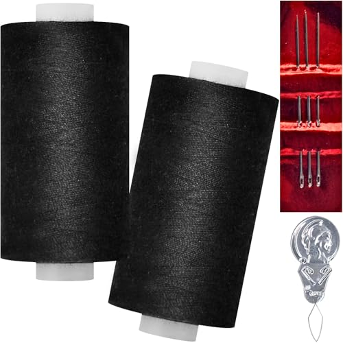 All Purpose Sewing Thread-2 Spools of Hand Polyester Sewing Thread with 3needles 1 Needle Threader for Sewing Machine for Hand and Machine Sewing(Black, 2 spools) - color: Black