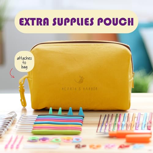 Crochet Kit for Beginners Adults and Kids - Beginner Crochet Kit for Adults with Step-by-Step Video Tutorials, Amigurumi and Crocheting Kit, Crochet Starter Kit with Soft Crochet Yarn and Crochet Bag - color: Mustard, style: Crochet Kit + Bag