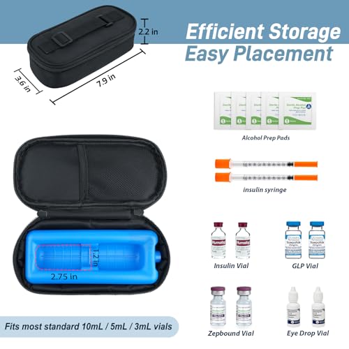 Cruxer Insulin Vial Cooler Travel Case (Black),Keep Medication Vial Cool,Portable Insulated Diabetic Medicine Travel Bag,TSA Approved,Small Bottle Storage Kit with Reusable Ice Brick Cooler - color: Black