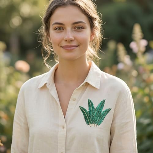 ORIGACH 4 Sheets Water Soluble Embroidery Patterns Stabilizers - Pre-Printed Fern & Leaves Plant Designs - Stick & Stitch Embroidery Paper for Hand Sewing Lovers - color: Fern & Leaves Plant