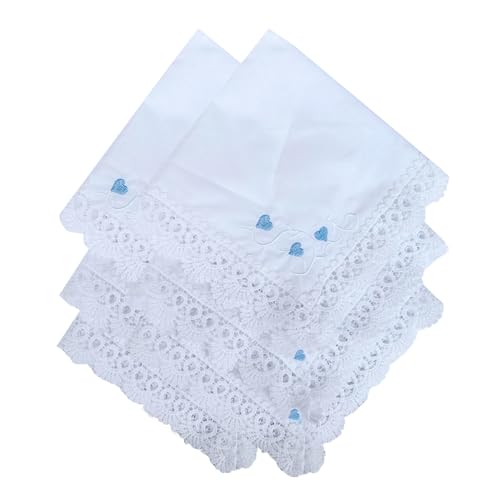6 Pack of Ladies Embroidery Cotton Handkerchiefs Lace Wedding Hankies - color: A02-heart Card