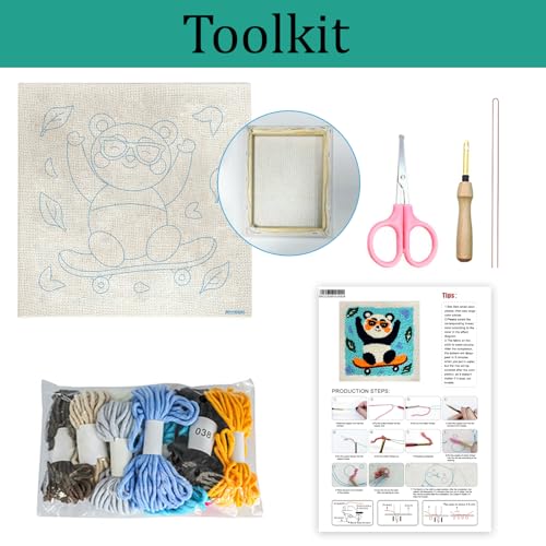 ZuoAnLF Punch Needle Kit with Hoop for Beginners, DIY Handmade Punch Needle Set with Yarn and Pattern Fabric, Relaxing Craft Activity for Adults and Teens, Home Décor & Gift Idea (Panda) - color: Panda