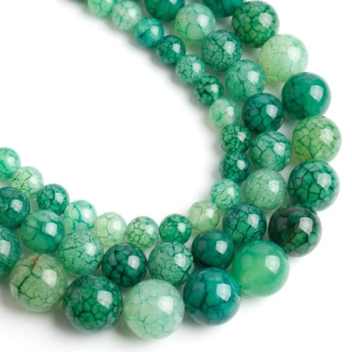 60pcs Smooth Natural Green Agate Beads，6mm Dragon Vein Gemstone Round Loose Stone Beads for Jewelry Making DIY Bracelet Necklace Earrings - color: green dragon vein, size: 6mm