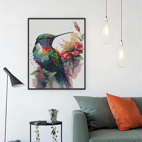 Hummingbird Stamped Cross Stitch Kits，Needlepoint Cross-Stitch Patterns Dimensions Needlecrafts Embroidery Kits，DIY Art Bird Home Wall Decor Perfect for Relaxation 15.7x11.8 Inches - color: D020