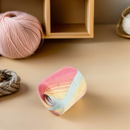 Healifty Rainbow Cotton Yarn Gradient Lace Thread for Hand Knitting Crochet Embroidery DIY Scarf Hat Shawl Sweater Blanket 1 Roll