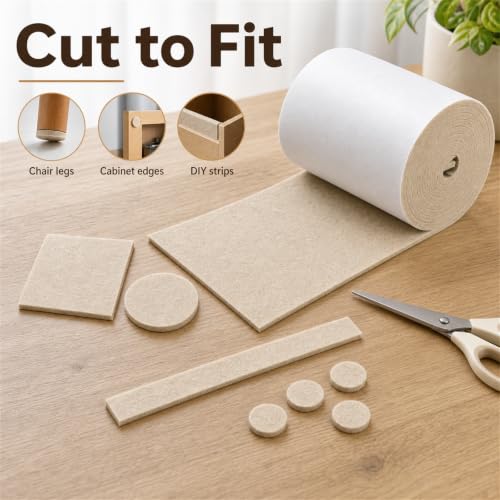 Felt Furniture Pads, Self Adhesive Felt Sheets Roll, Cuttable Felt Pads for Furniture Legs, Heavy Duty Furniture Pads for Hardwood Floors, Chair Wall Protector, Beige, 120 x 5 x 0.12 Inch - color: Beige, size: 5" x 120"