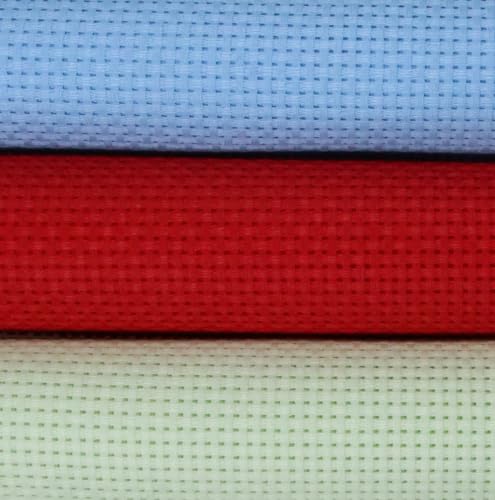 KCS 3 pc of 15" x 18"(38cmx45cm) 11 Count Cross Stitch Cotton Aida Cloth Needlework Rolled Fabric Box,11CT,Light Blue+Light Green+Red - color: Light Blue+light Green+red, size: 11CT