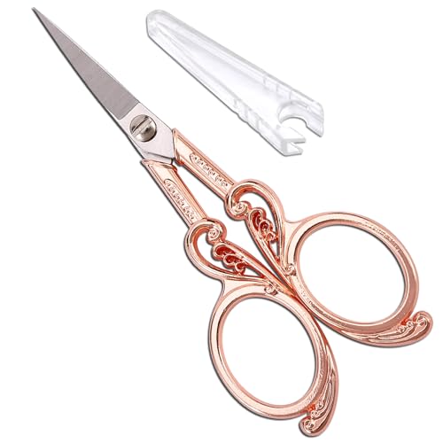 YOUGUOM Scrapbooking Scissors, Small Sewing Scissor with Cover - color: Rose Gold