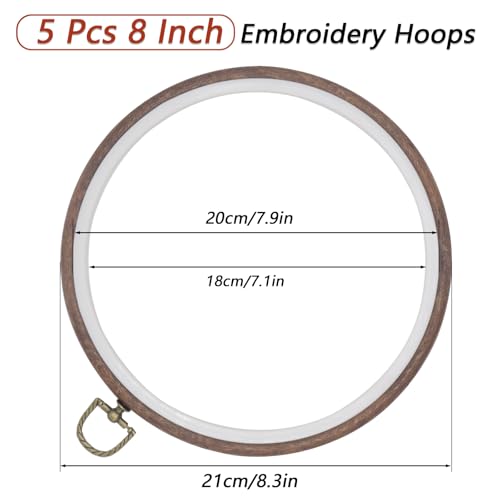 Joyangy 5-Pack 8 Inch Imitation Wood Embroidery Hoops for Cross Stitch - size: 8inch