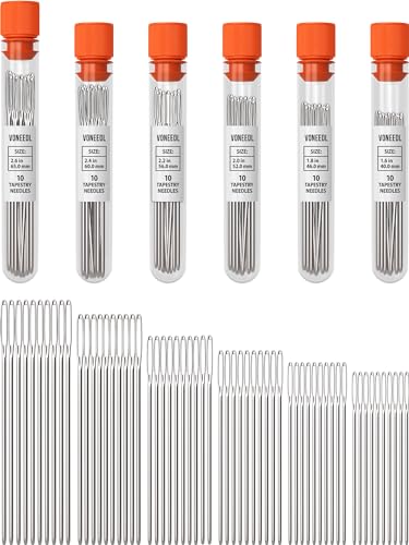 VONEEDL Large Eye Blunt Tapestry Needles (Pack of 60) - 6 Sizes with 6 Storage Tubes - Perfect for Darning, Embroidery, Cross-Stitching, Needlepoint, Crafting, Knitting, Weaving, and DIY - size: 60pcs - 6 sizes