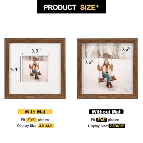 TOFOREVO 8x8 Picture Frames with 4x4 Mat Set of 2, Rustic Brown - color: Rustic Wood, size: 8x8