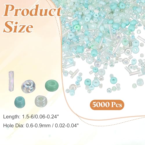 MECCANIXITY 5000 Pcs Mixed Glass Seed Beads, 1.5-6mm Mini Loose Glass Bugle Spacer Bead Embroidery Beads for DIY Craft Projects Earrings Necklaces Bracelets Jewelry Making, Mint Green - color: Mint Green