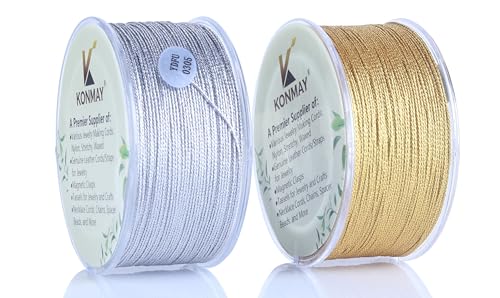 KONMAY 0.8mm Ornament String with Case, 206 Yards Golden and Silver Twine Thread for Jewelry Making, Crafting, Decoration, Gift Wrapping, Christmas Ornaments Hanging - color: Golden and Silver, size: 0.8mm