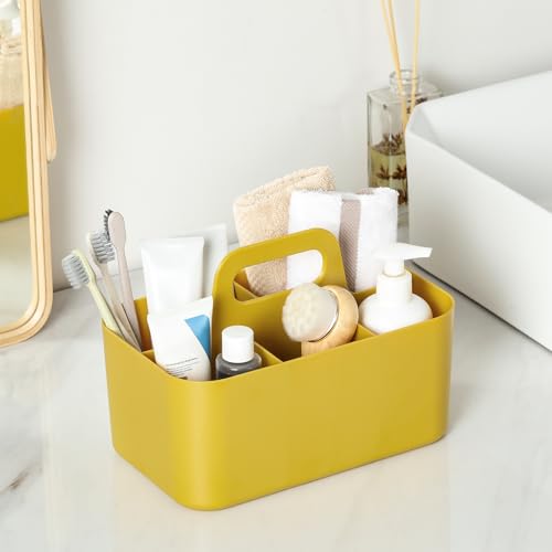 Multiuse Caddy Organizer with Handle, Portable Divided Plastic Tote Bin - Art Craft, Stationary Pen Marker Crayon, Makeup Hair Supplies Storage - Bathroom, Classroom, Dorm, Office, Desk Holder -Yellow - color: Yellow