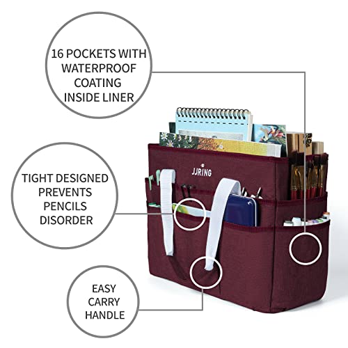 JJRING Craft Organizer Tote Bag Large Art Storage Caddy Dark Red - color: Dark Red, size: Large