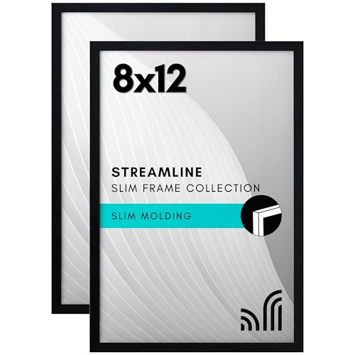 Americanflat 8x12 Picture Frame 2-Pack - Slim Molding - Black - size: 8x12