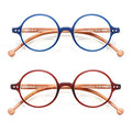 Round Reading Glasses for Women Men Blue Light Blocking Circular Readers Unisex Ultra Lightweight Circle Eyeglasses - color: Matte Blue+matte Red