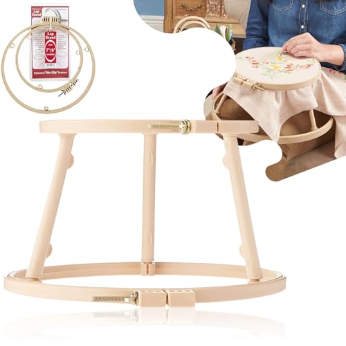 Morgan Combo Hoop Lap Stand | Bundle of 7 & 9 and 7 & 10 Inches No-Slip Embroidery Circle Frame | Portable Design for Sewing Crafters Punch Needle Cross Stitch Needlepoint Arts & Craft | Made in USA - size: 7-9 and 7-10