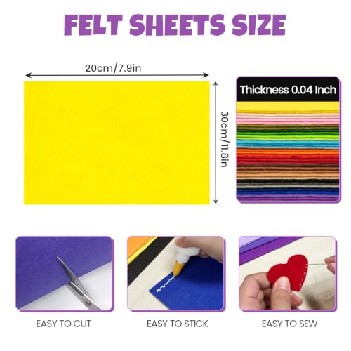 77Pcs Stiff Felt Sheets, 1mm Thick Felt Fabric Squares for Sewing & DIY - color: Rainbow