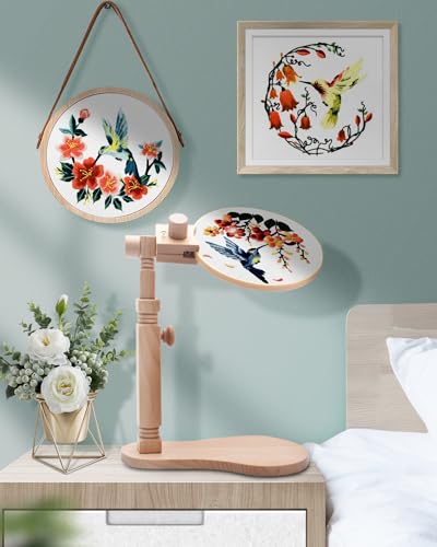 TINDTOP Beech Wood Embroidery Hoop Stand, with Hummingbird Embroidery - color: Set A