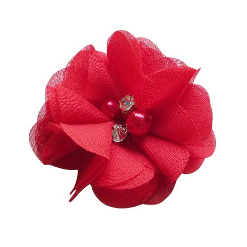 Chenkou Craft Pack of 12pcs Chiffon Flowers Ribbon Bows W/Beads 2-3/8" (60mm) Appliques Wedding Decor Bulk Lots (Red) - color: Red