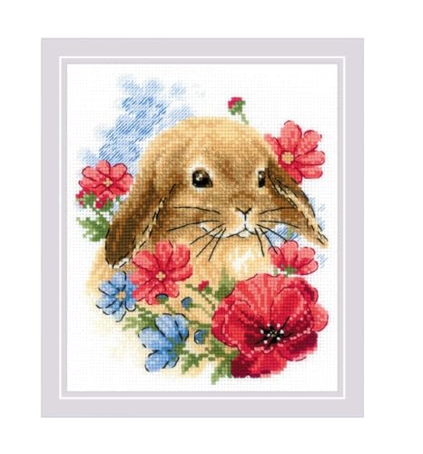 RIOLIS 1986 Bunny in Flowers Counted Cross Stitch Kit 6 x 7 in - style: Bunny in Flowers 1986