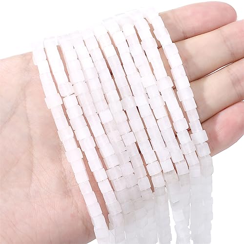 BEADIA Natural White Agate Square Stone Beads 4x4mm 85pcs Cube Loose Semi Gemstone Beads for Jewelry Making Design - color: White Agate