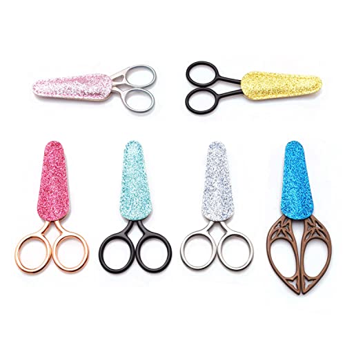 6 Pieces Scissors Cover Safety Synthetic Leather Sheath Protector - color: Glitter Colors