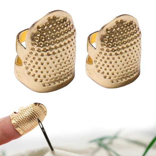 2 Pack Adjustable Metal Sewing Thimbles S+M – Finger Protector for Quilting Embroidery Needlework and DIY Craft Safety Use - color: 2 Golden