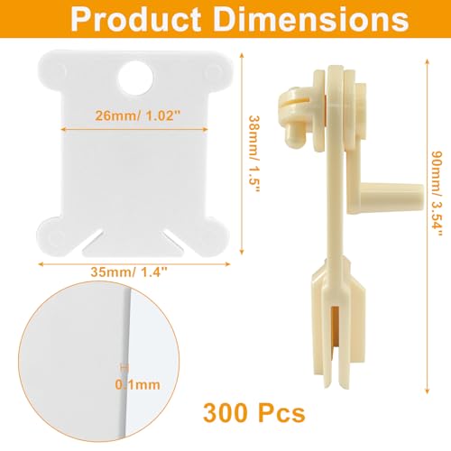 300 Pcs Plastic Embroidery Floss Bobbins with Bobbin Winder, White - color: White + Bobbin Winder