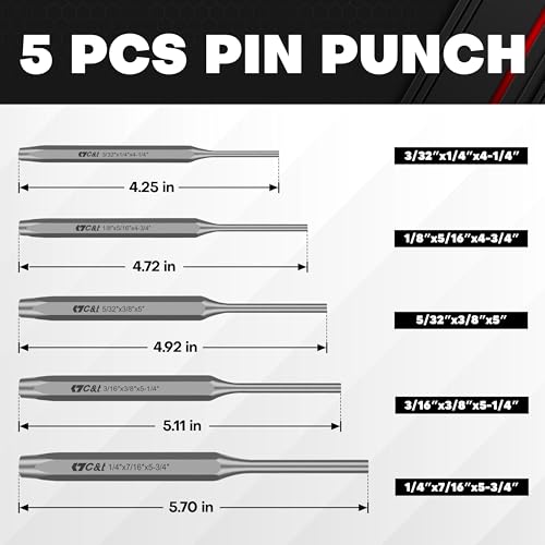 C&T 16-Piece Punch and Chisel Set with Storage Pouch, Including Taper Punch, Cold Chisels, Pin, Center Punch, Chrome Vanadium Steel - size: 16-Piece