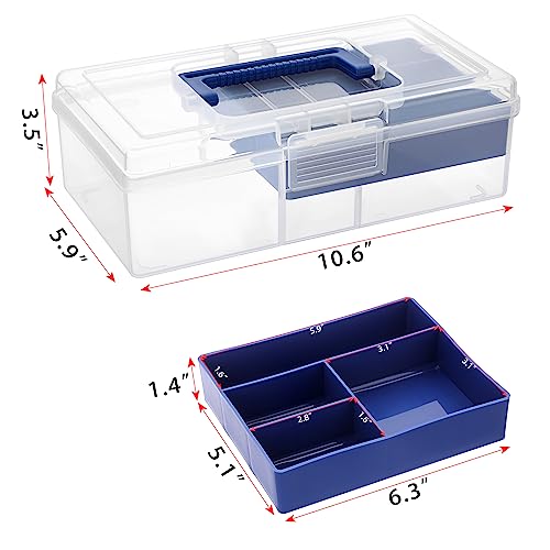 JUXYES Carry Craft Organizers Storage Box with Handle Lid and Diveded Tray - color: Blue, size: 1 Pack