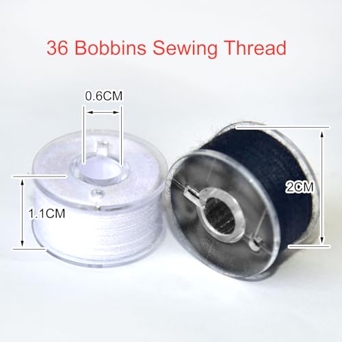 36Pcs Bobbins and Sewing Threads with Plastic Bobbin Case for Multiple Sewing Machine, Pre-Wound Bobbins Set (White&Black) - color: white&black