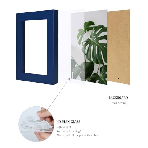 Egofine 3.5x5 Picture Frame Made of Solid Wood with Plexiglass, for Tabletop and Wall Mounting Photo Frame, Navy Blue - color: Navy Blue, size: 3.5x5