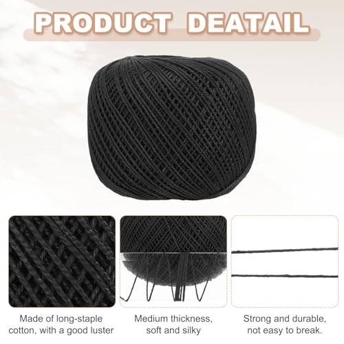 MECCANIXITY Crochet Thread Pearl Cotton Size 3 Black Pearl 164 Yards for Crocheting Tatting Knitting Embroidery Sewing - color: Black