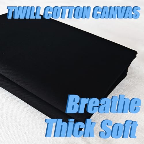 2 Yard Black Twill Cotton Canvas Fabric,Natural Thick Cotton Poplin Fabric by The Yard,59 Inches Wide 100% Cotton, Embroidery Muslin Quilting Fabric Material for Sewing Material Apparel Cloth - color: Black, size: 2 Yards
