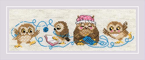 RIOLIS 1936 Owl Family Counted Cross Stitch Kit 9.5 x 3.25 in - style: The Owl Family 1936