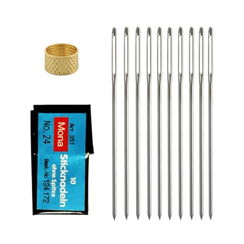 Zhenqing 10-Pack Size 24 Blunt Tip Cross Stitch Needles with Ergonomic Metal Thimble, Nickel-Plated Rustproof Embroidery Needles for Canvas, Tapestry, and Hand Sewing（67501） - color: 67501