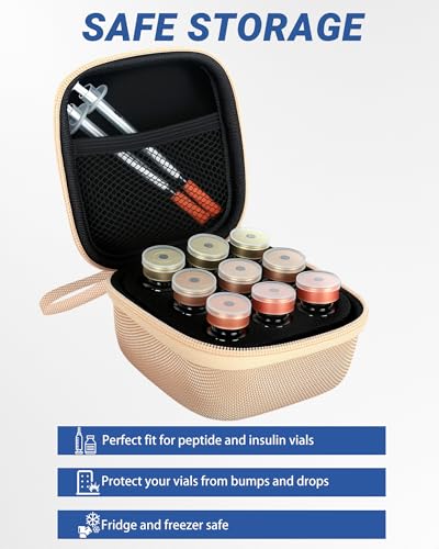 9 Slots 10ml Peptide Case, Vial Holder, Vial Case for Fridge and Travel, Fits 5ml10ml Standard Vials, Diabetic Supplies (Case Only, Gold) - size: 9 Slots 10ml
