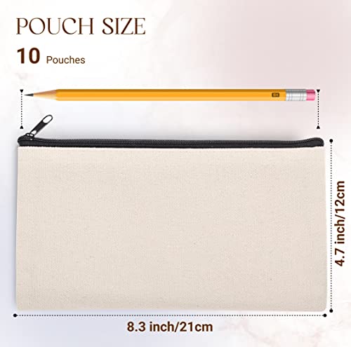 10pcs Blank canvas Zipper Pouch Makeup Bags Bulk, Smooth Zipper Pencil Case - color: Beige, size: 8.3x4.7
