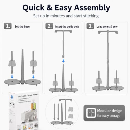 Simthread Gray ABS Dual Spool Thread Holder for Compatible Sewing Machines - color: Gray