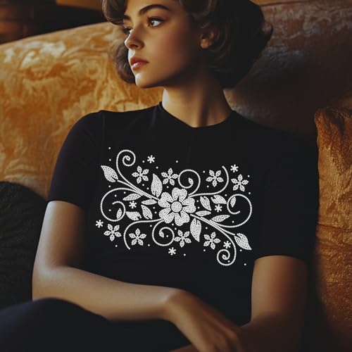 MAYJOYDIY Flower Leaves Rhinestone Iron on Decal Curved Vines Hotfix Transfer Sticker Tassel Heat Transfer Patch Shining Clothing Repair Applique for T-Shirt Hat Jacket Garment Bag DIY Decor - style: Flower Leaves