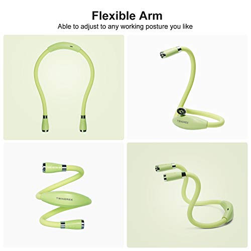 LED Neck Book Light, Reading Light, USB-C Rechargeable, Hands Free, 4 Super Bright LED Bulbs, 3 Adjustable Brightness, Best for Reading in Bed, Knitting, Walking, Jogging, Mending (Green) - color: Green