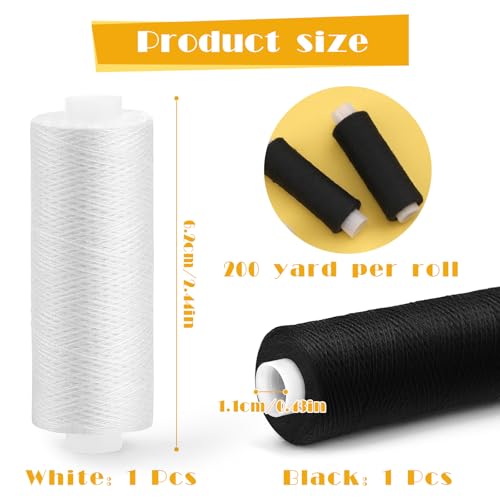 Black Sewing Thread, White Thread for Sewing Machine, 2 PCS 200 Yards - color: 1 White+1 Black