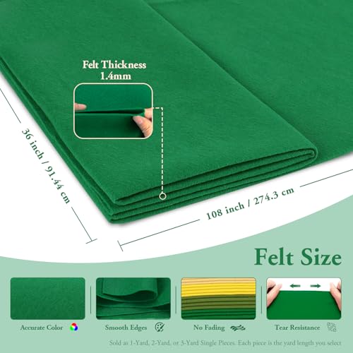 Emerald Green Fabric Sheet 108" X 36", 1.4mm Thick Large Soft Durable Flexible Craft Felt by The Yard, Nonwoven Fabric for DIY Sewing, Arts and Crafts, Decoration Projects - color: Emerald Green, size: 3 yard pre cut